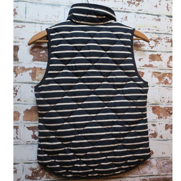 J.Crew Excursion Quilted Down Feather Gold Button Navy & White Stripe Vest - Picture 8 of 8